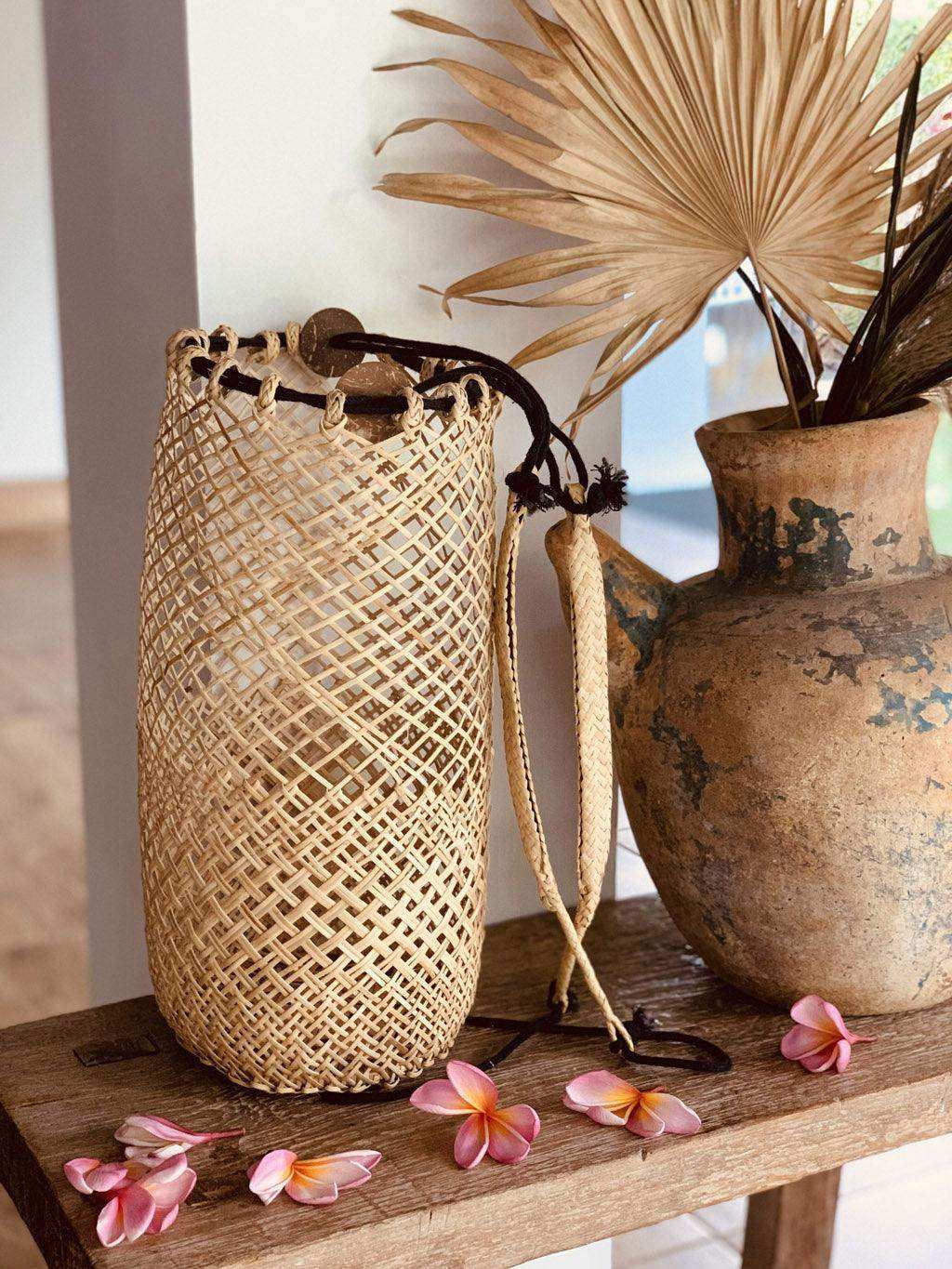 Bali Sac Rond En Bois Sac à Dos Bornéo En Rotin Tissé Made In Bali