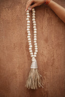 Large wooden beads, shells and raffia pendant lamp