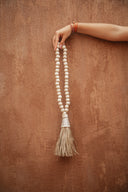 Large wooden beads, shells and raffia pendant lamp