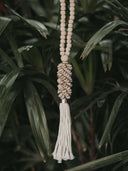 Large pendant light of wooden beads and shells