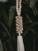 Large pendant light of wooden beads and shells