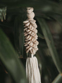 Large pendant light of wooden beads and shells