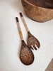 Salad servers in coconut wood and mother-of-pearl