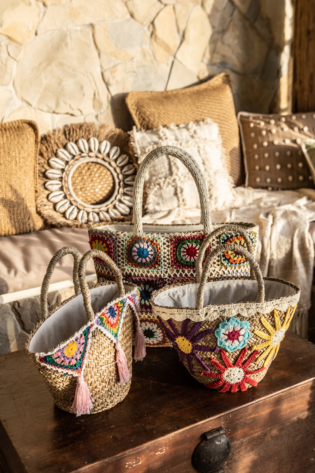 Small colorful wicker bag with pattern