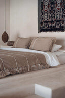 Housse de coussin en lin naturel à franges