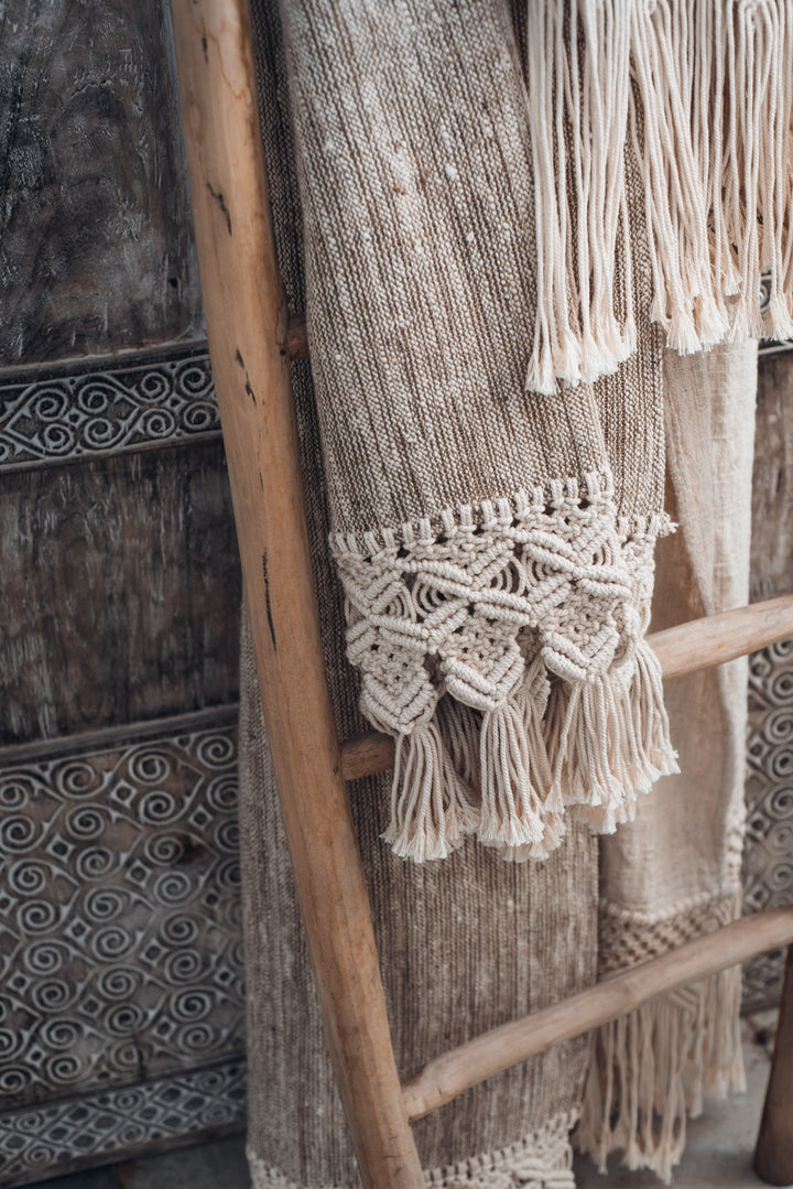 Plaid en coton et macramé bohème Bali