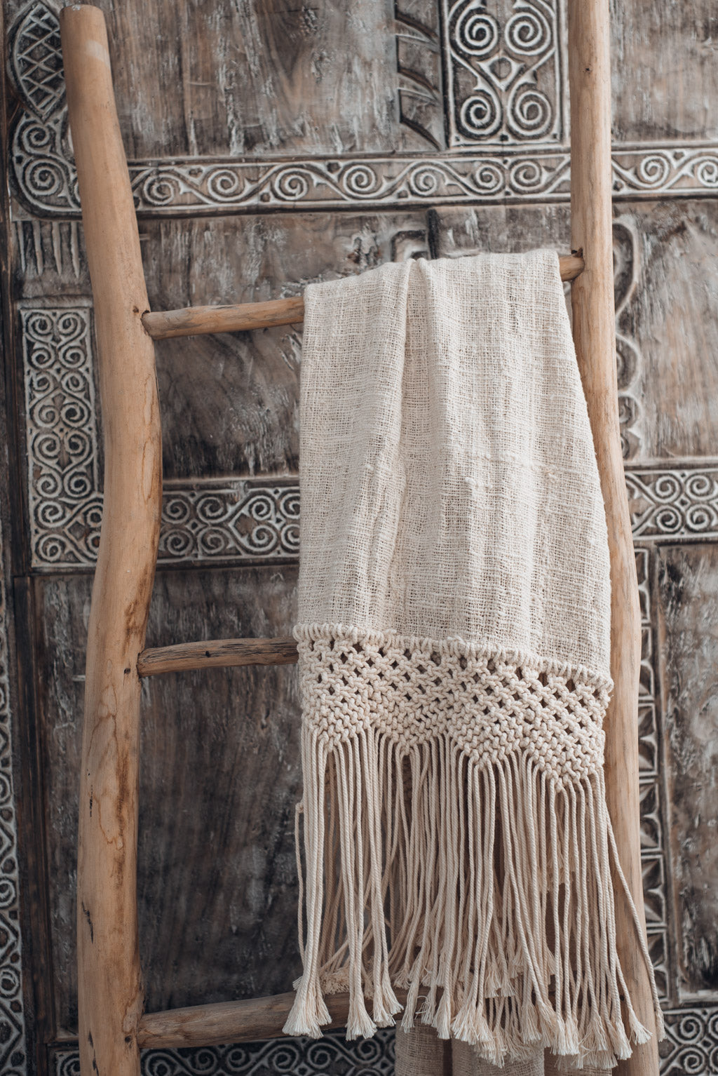 Plaid en coton et macramé bohème Bali